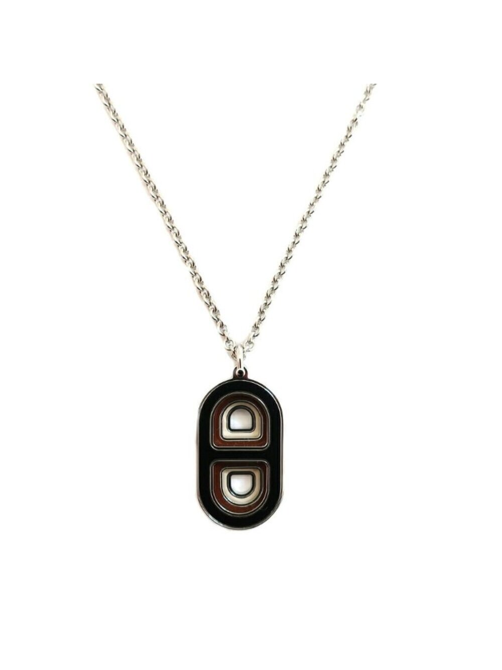 Hermes White Maillon Deep Necklace Black Brown Chaine D'ancre Silver